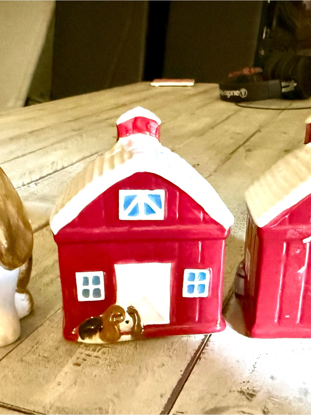 The Pioneer Woman Red Ceramic Barn with an extra dog Salt and Pepper Shakers